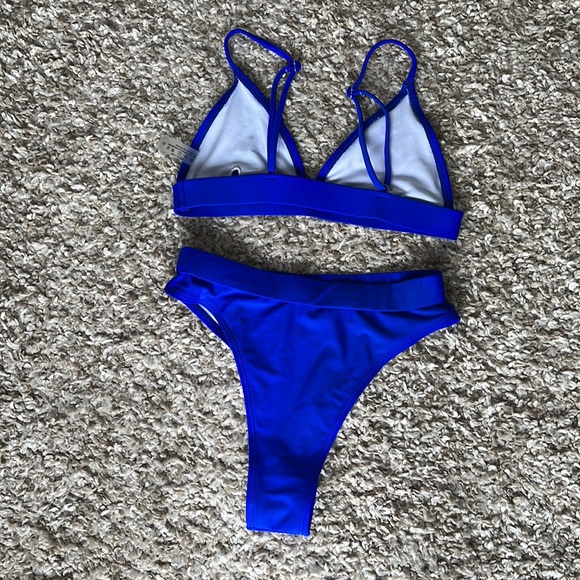 Shein Navy Blue 2 Piece High Cut Bikini Top + Bottom Sz XS - Picture 2 of 4